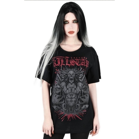 Killstar 9th Gate Graphic Tee – Black Cotton, Red Demon Print, Oversized Relaxed - Picture 1 of 7